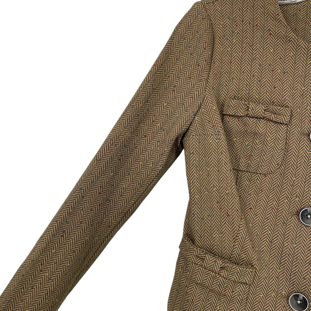 Cabi Tan Striped Herringbone Blazer Sz XSmall Bow Pockets Quiet Luxury Preppy - Picture 4 of 16